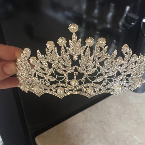 Glänzende Kunstperle, ausgehöhlter Strassstein, eingelegte Haarkrone, Tiara, Braut-Hochzeitsdekoration