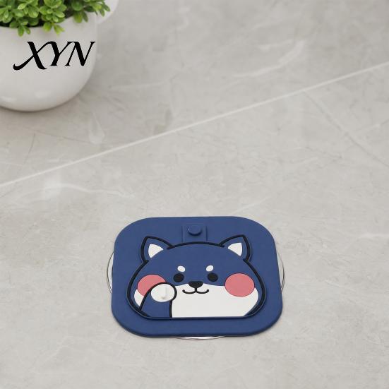 Sewer Anti-Odor Deodorizing Mat Cartoon Dog Floor Drain Cover, Silicone Shower Tub Stopper with Drainage Bathroom Hair Catcher Holes, for Kitchen