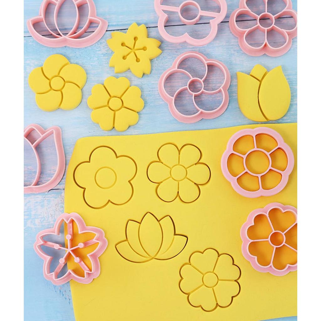 8pcs Flower Shaped Cookie Mould Biscuit Fondant Embosser Stamp for Wedding Party Plastic Cake Decorating Baking Supplies