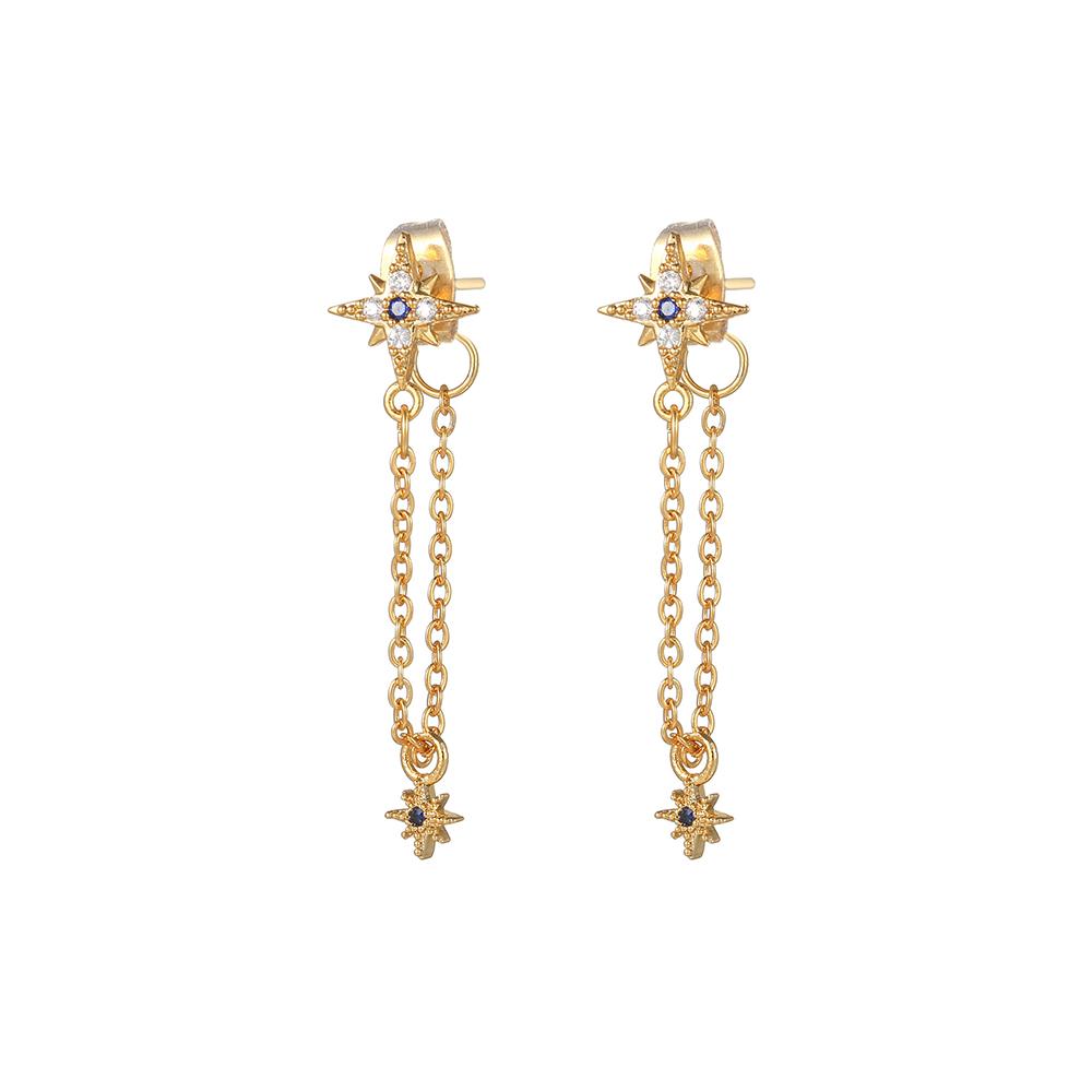 Trend Cubic Zirconia Long Tassel Drop Earrings For Women Star Moon Chain Pendant Piercing Earring Korean Trendy Jewelry
