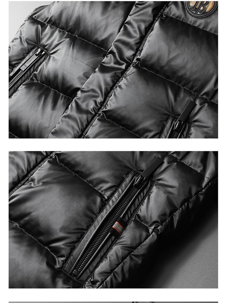 Męska Europejska Błyszcząca Kamizelka Puchowa - Zimowa z Kołnierzem Stojącym Moda Biały Puch Kaczy Odzież Wierzchnia