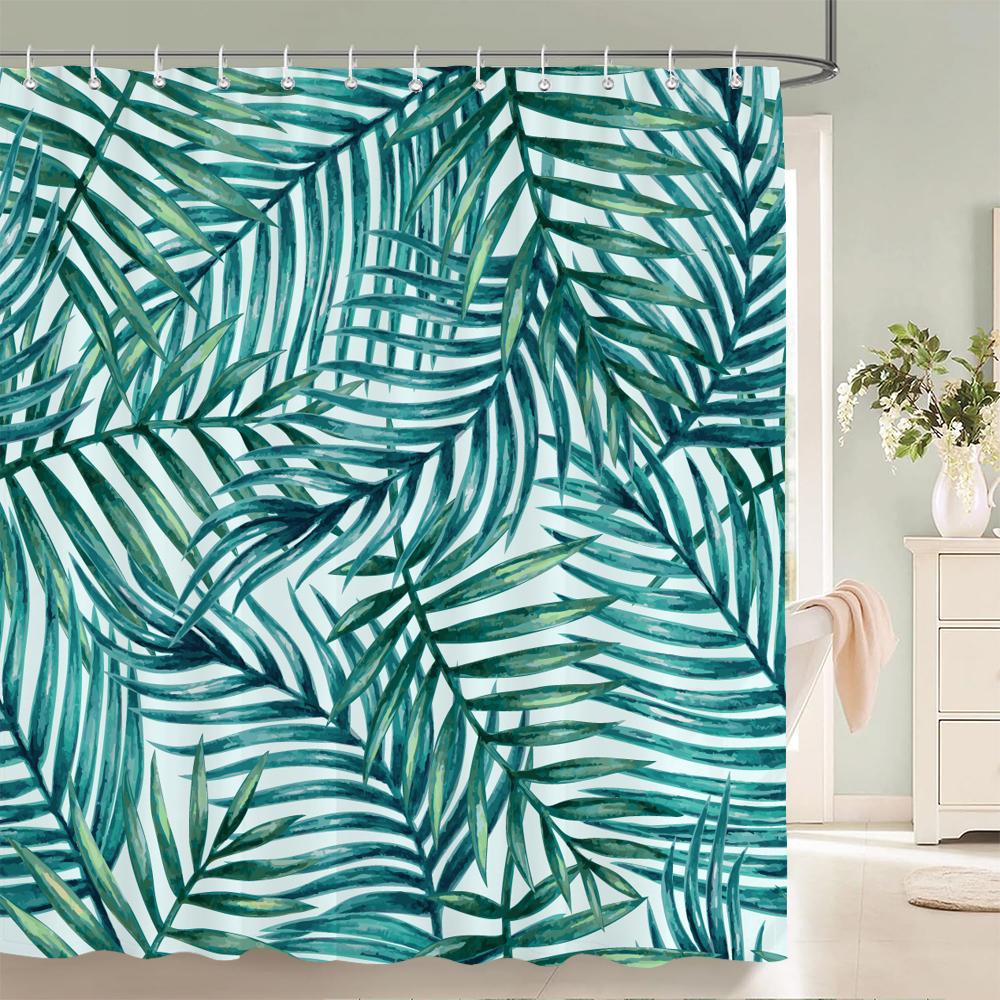 Tropical Plant Green Leaves Shower Curtain Bathroom Curtains With Hooks Monstera Palm Trees Waterproof Fabric Bathtub Decor