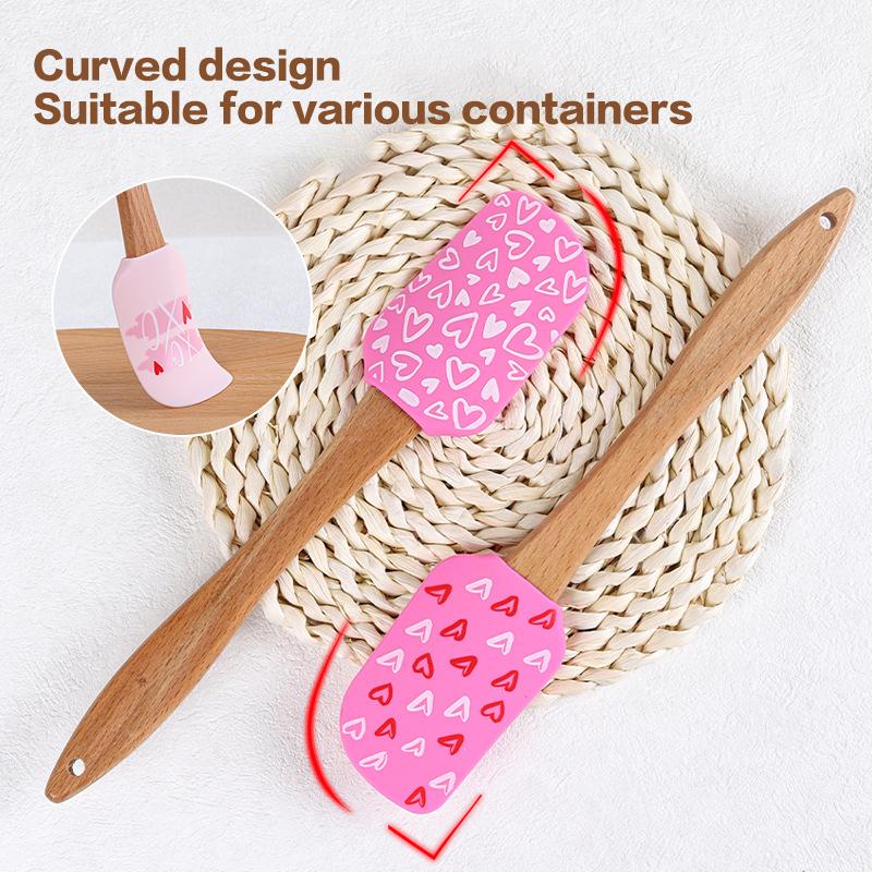 Valentine'S Day Gift Silicone Turner Set, Sweet Heart Pattern Turner With Wooden Handle, Wedding Valentine Dinner, 6 Pieces