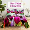 Tulip Bed Sheets Set with Pillows Case Flowers Bedsheet with Pillowcase 2 PCS 3PCS for Single Double Beds King Full Twin Size