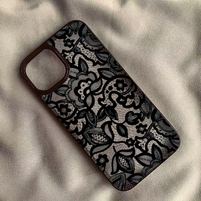 Funda de Teléfono de Encaje Floral Negra de Lujo para Xiaomi Redmi Note 14 13 11 12 Pro Plus 5G Redmi 14C 13C 12C 4G Funda Protectora Transparente