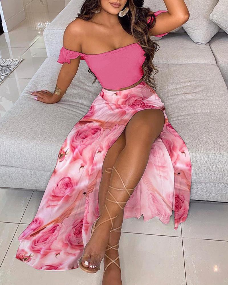 2024 European & American Summer Slim-Fit Strapless Bohemian Mid-Length Vintage Print Dress Set