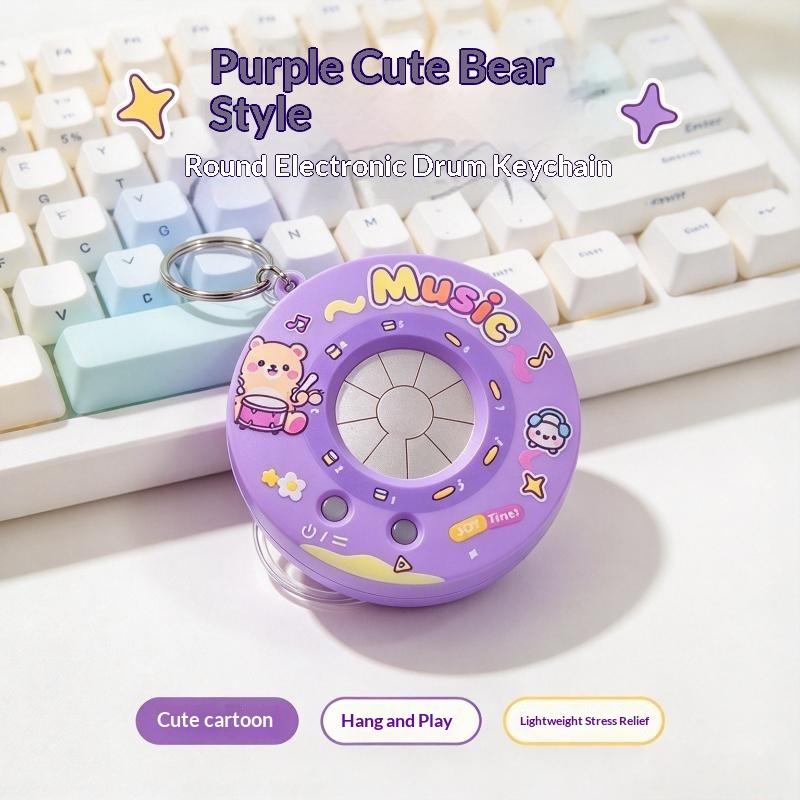 Mini Electronic Drum Keychain Portable Recordable Musical Toy Cute Cartoon Pendant Kids Backpack Bag Decor Stress-Relief Gift