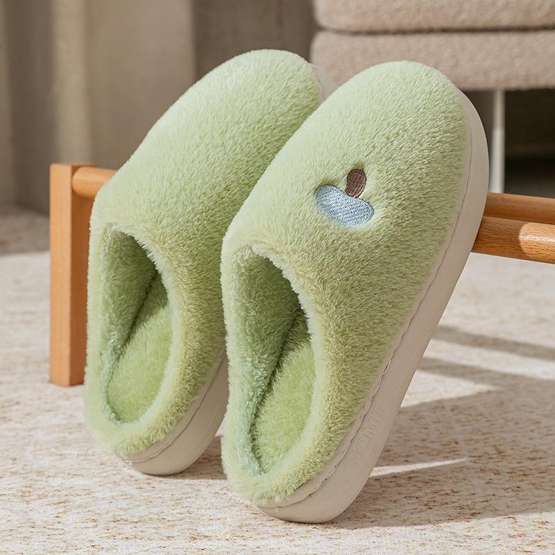 Cute croissant cotton slippers women's autumn and winter indoor home non-slip thick-soled plush confinement cotton shoes