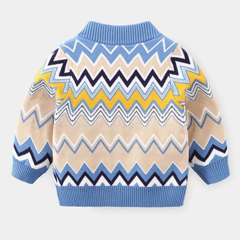 Thick Fleece Lined Striped Casual Sweater For Little Boys Kids
