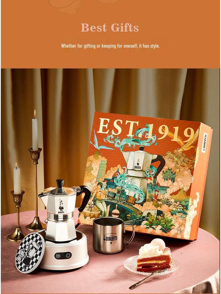 Bialetti Steam Age Moka Pot Gift Set: Single/Double Valve Hand-Pour Coffee Maker