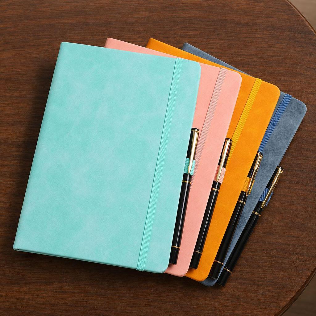 A5 Leather Notebook with Strap, Thickened Diary, Business Office Meeting Journal, Custom Logo
