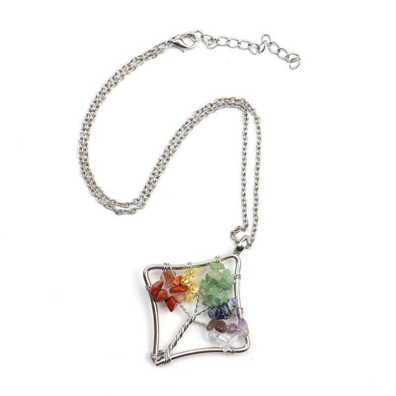 Handmade Winding Square Tree Of Life Necklace Gravel Crystal Pendant N92