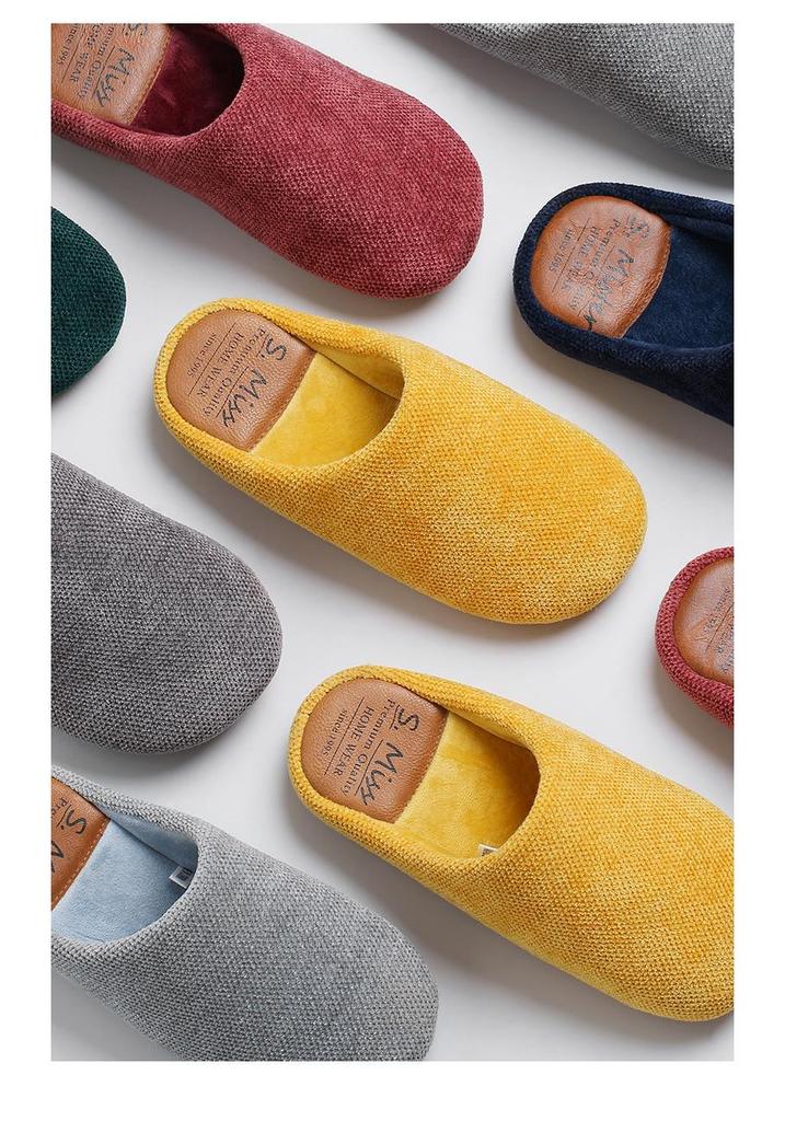 Chenille Men's Indoor Half-Covered Heel Non-Slip Cotton Slippers for Couples