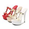 13/15CM High Heels Slippers Women Platform Sandals Rome Style Metal Rivet Chunk Heels Sexy T-band Summer Hollow Out Models Shoe