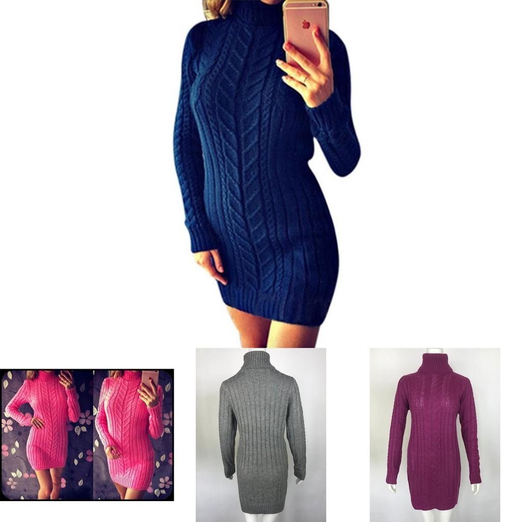 Sexy Autumn And Winter Knit Dress Slim Fit And High Collar Twist Design