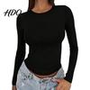 Slimming Silhouette Inner Wear Women Basic T-Shirt Long Sleeve Round Neck Bottoming Shirt Slim Fit Crew Shirt Stretchy Pullover Tops for Spring