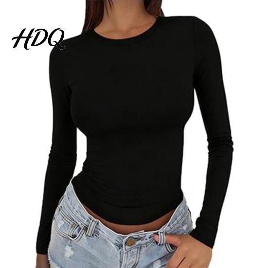 Slimming Silhouette Inner Wear Women Basic T-Shirt Long Sleeve Round Neck Bottoming Shirt Slim Fit Crew Shirt Stretchy Pullover Tops for Spring