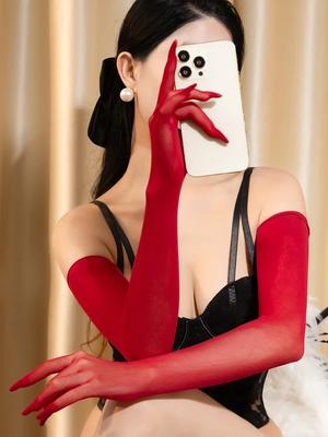 Sexy Five Finger Gloves Oil Shiny Elastic Sheer Sunscreen Gloves Drinving Wedding Allure Gloves Woman Clothing Party Gloves