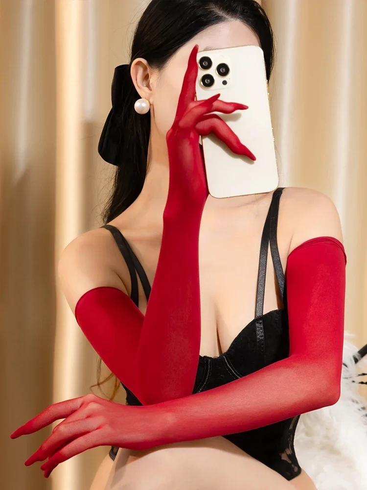 Sexy Fünffingerhandschuhe Ölglänzend Elastisch Transparent Sonnenschutzhandschuhe Fahrt Hochzeitsreiz Handschuhe Damenbekleidung Partyhandschuhe