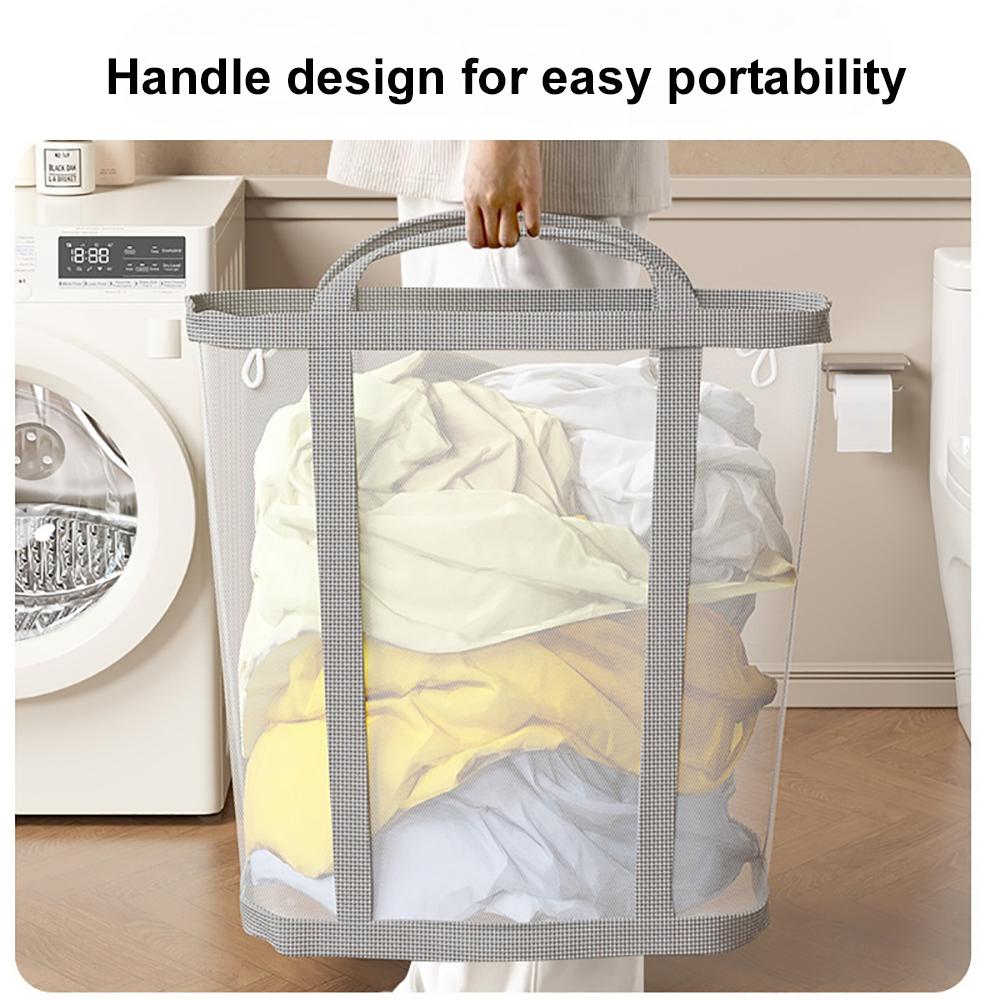 Nylon Mesh Laundry Basket Large Capacity with Handle Breathable Folding Portable Dirty Clothes Organizer Bags Toys Storage Bag