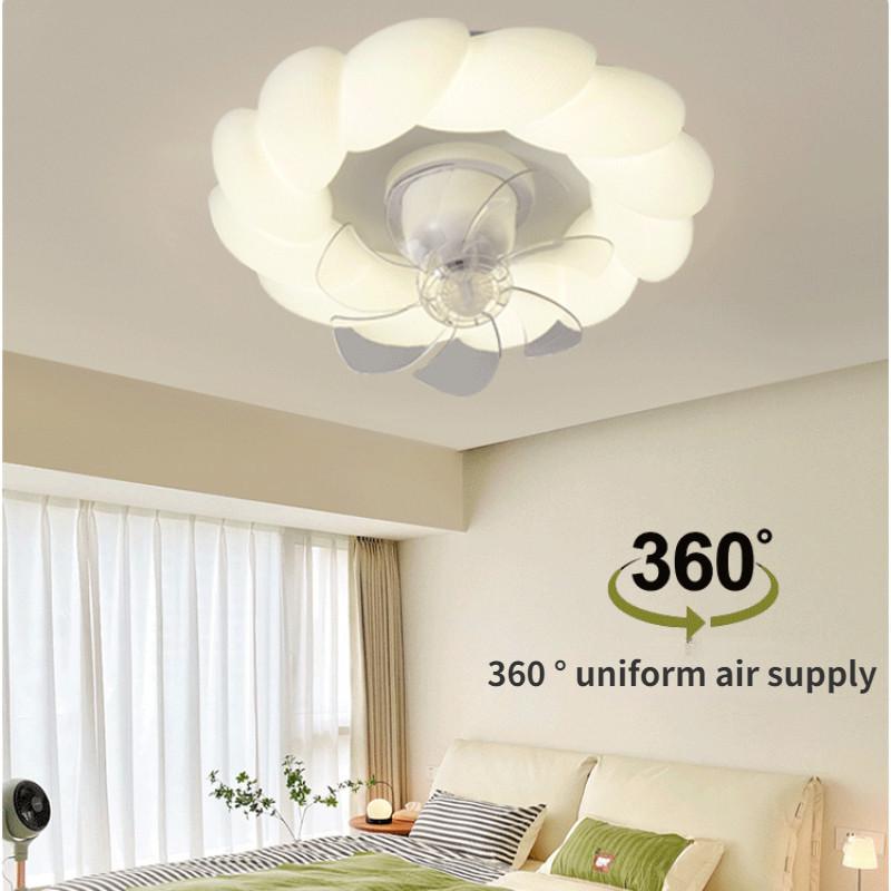 New Cream Style Bedroom 360 degree Shake Head Electric Fan Ceiling Light Intelligent Dimmable Children's Room Ceiling Fan Lamp 52 * 20cm