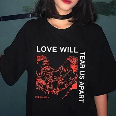 Love Will Tear Us Apart Unisex Tumblr Fashion Grunge Black Tee Hipsters Punk Style Top Summer T Shirt Fashion Short Sleeve