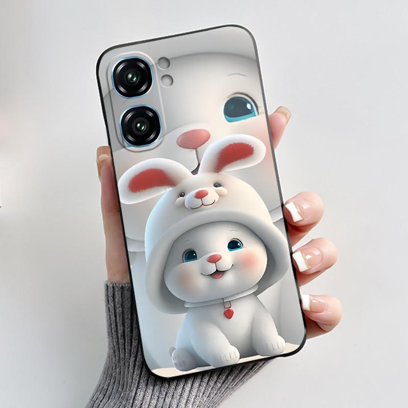 For Oukitel C58 Case Oukitel C58 Pro Cover Luxury Cute Love Rabbit Funny Pattern Black TPU Soft Silicone Protective Phone Case