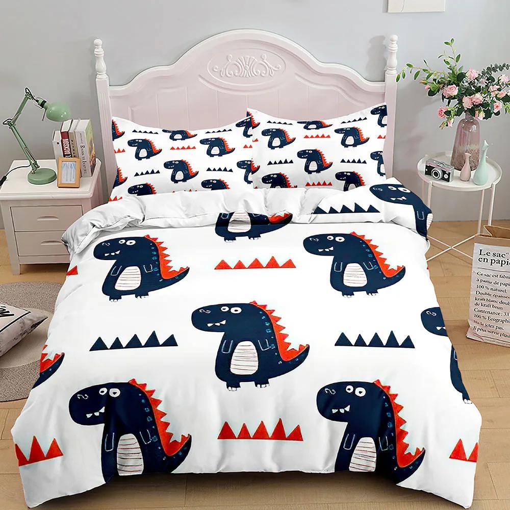 Cartoon Dinosaur Duvet Cover King Queen Size Colorful Jurassic World Animals Theme Bedding Set Kids 2/3Pcs Polyester Quilt Cover