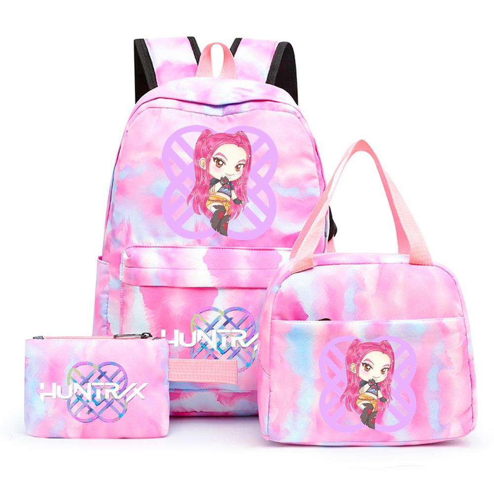 3Pcs/set Cartoon Kpop Printed Backpack with Lunch Bag Pencil Case for Teenager Girl Boy Bookbag Large Capacity Waterproof Travel Bag Kid Gift