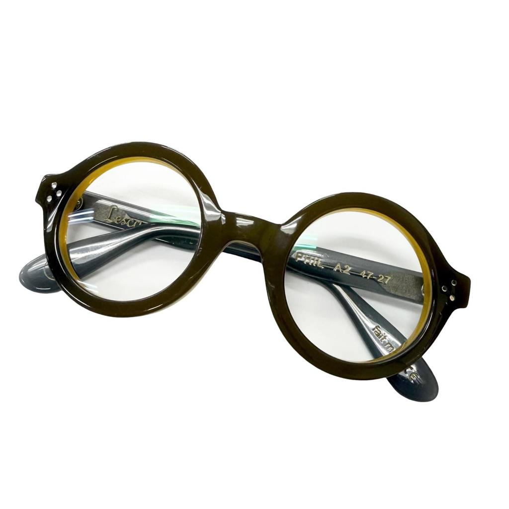 Great Lesca Lunetier Glasses PHIL Round frame Brown mens Used