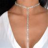 Women's Long Tassel Simple Crystal Rhinestone Choker Necklace Gem Statement Luxury Collares Chokers