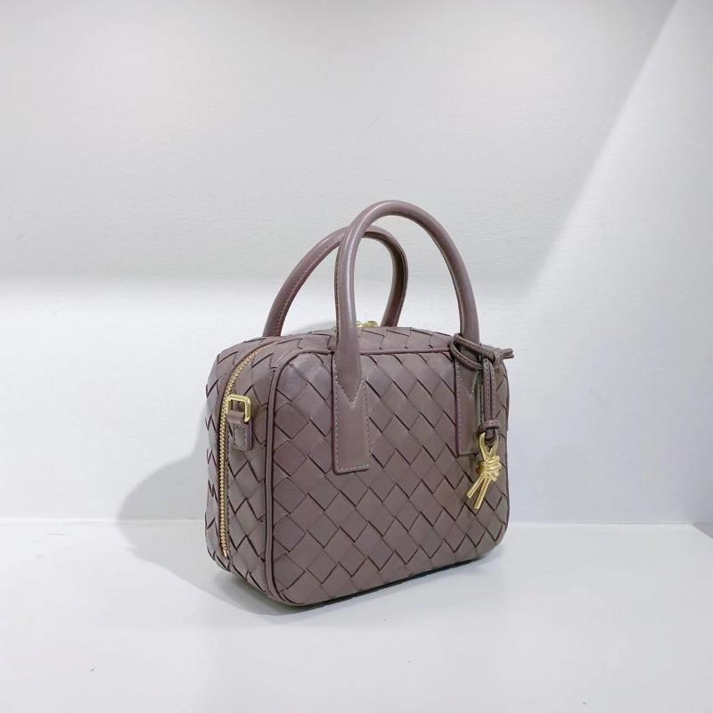 Womens Woven Mini Square Handbag In Genuine Lamb Leather Soft Structured Boston Pillow Bag Daily Wear