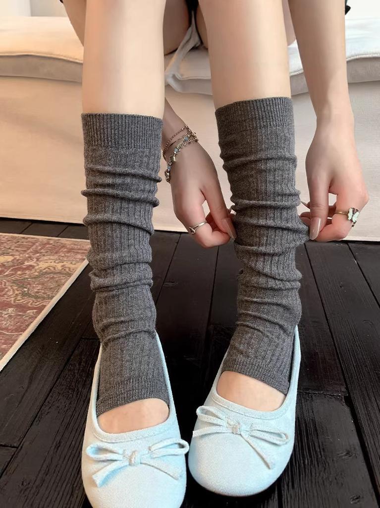Gray Stacking Socks Children'S Knitted Socks Cover Spring And Summer Thin Long Tube Stepping Leg Cover Miu White Calf Socks