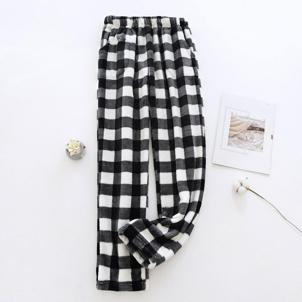 Women's Elastic Waist Plaid Fleece Pajama Pants Loose Fit Sleep Pants For Loungewear