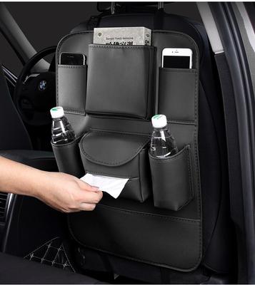 PU Leather Car Seat Back Organizer Universal Backseat Hanging Storage Bag Protector Auto Cup Mobile Phone Tissue Pockets Holder