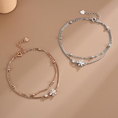 925 Sterling Silber Doppellagiges Zirkon Blumen Charm Armband Für Frauen Mädchen Party Hochzeit Trendiger Schmuck Zubehör sl422