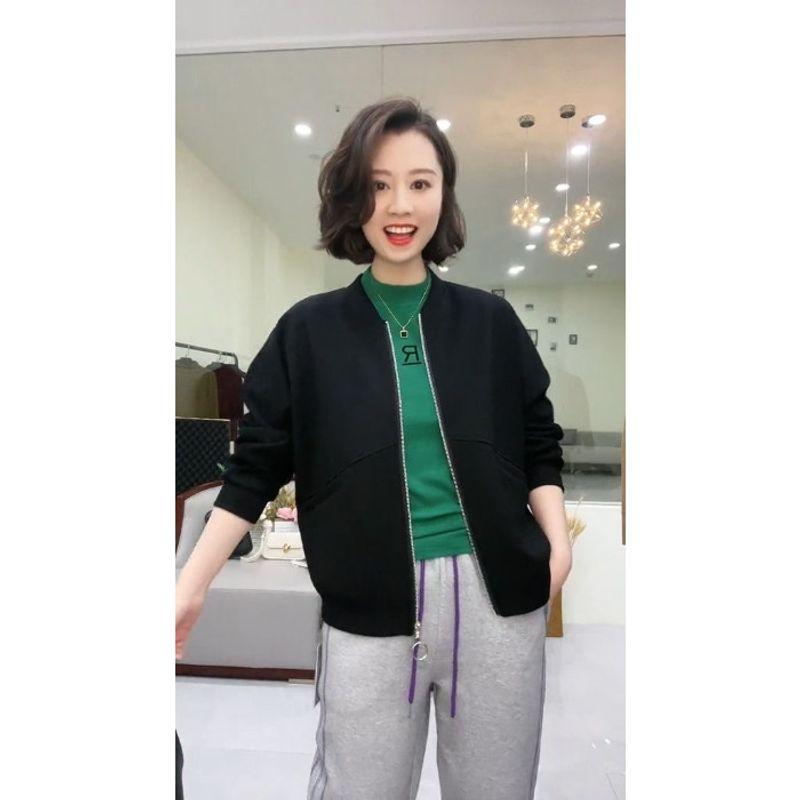 

Mom s Clothing Jacket Tup Cardigan Long Sleeves Outwear Female 2025 Spring and Autumn New Arrival Plus Size Loose Versatile Baseball Uniform Black 4XL