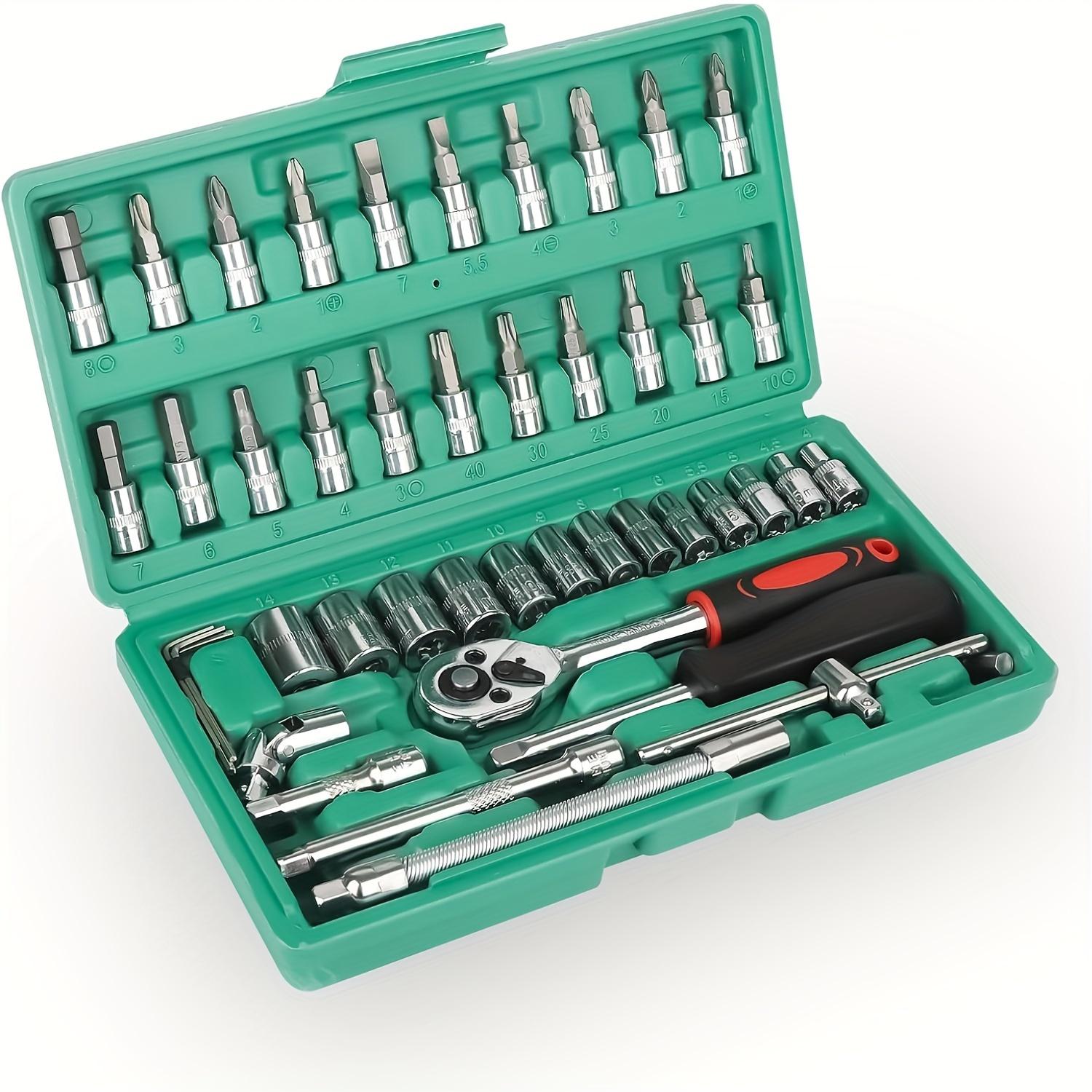 

1 Набор многоцелевых торцевых ключей и трещоток, Не заряженный ящик для инструментов для ремонта автомобилей с аксессуарами для внедорожников, мотоциклов, автомобилей, велосипедов 46pcs