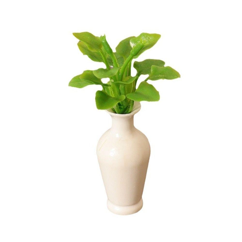 1:12 Dollhouse Miniature Mini Plastic Simulation Vase Green Plant Finished Flower Outdoor Doll House Model Accessories