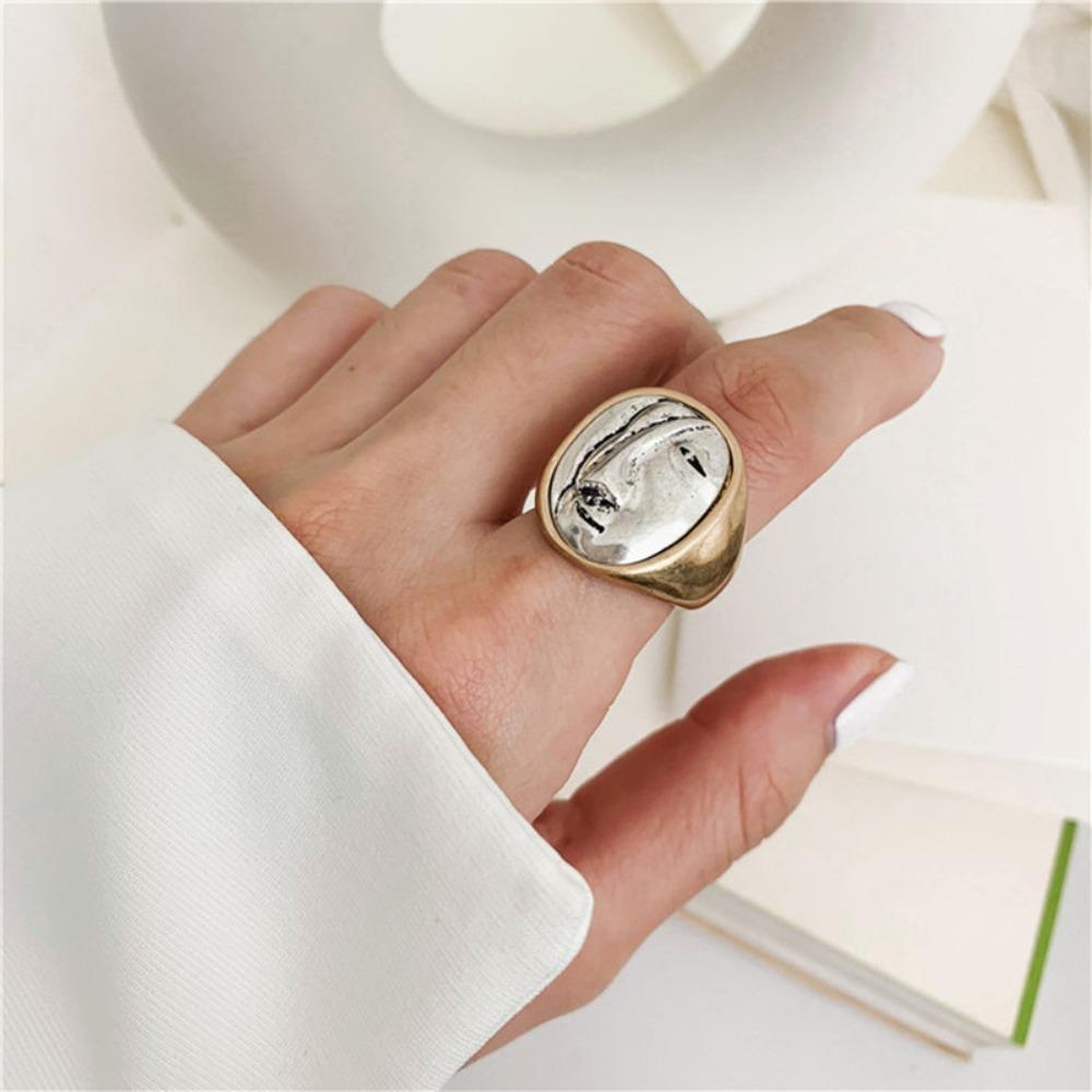

18k Gold Plated Two Tone Geometric Mask Ring for Women Elegant Party Wedding Engagement Statement Jewelry no. 6