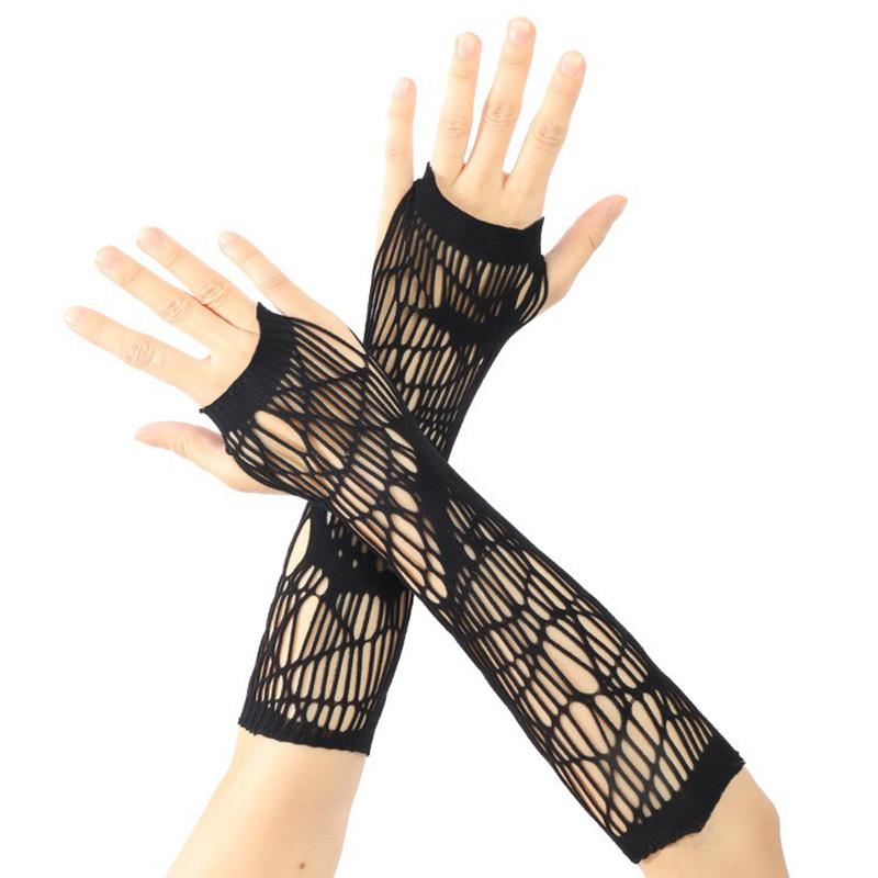 

Черные Сексуальные Сетчатые Перчатки Без Пальцев с Прорезями для Выступлений на Вечеринке в Ночном Клубе Эластичные С Прорезями Панк Длинные Нарукавники