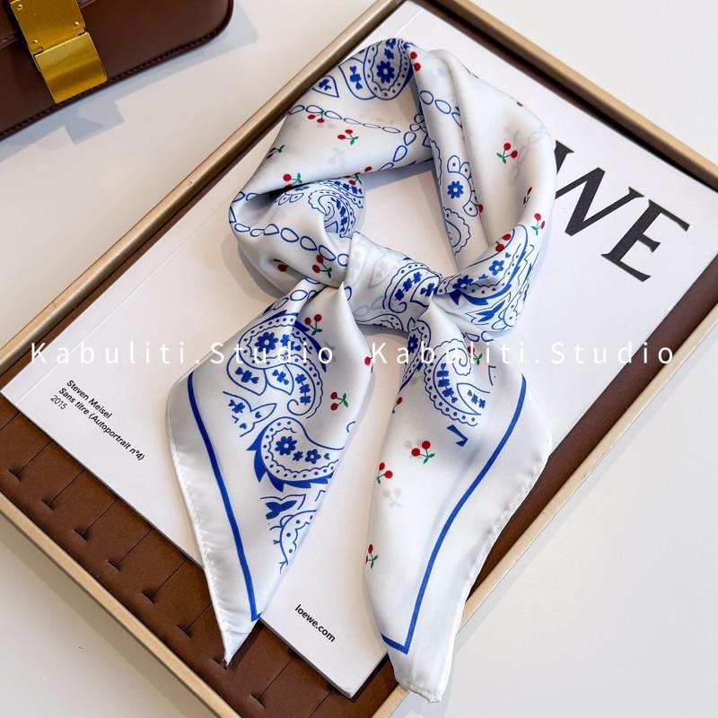 70x70cm Lightweight Square Scarf Women Polka Dot Print Silk-Like Wrap Neck Tie Hair Band Fashion Accessory