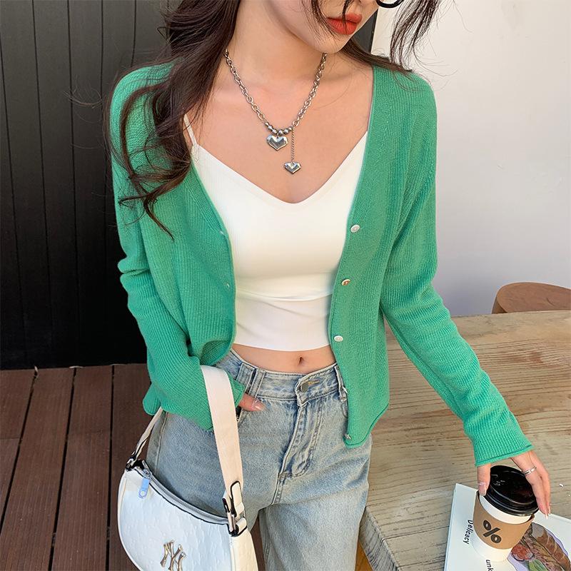 Sun Protection Cardigan Thin Women Ice Silk Knit Coat Summer Cover Up Top White Air Conditioning Shirt