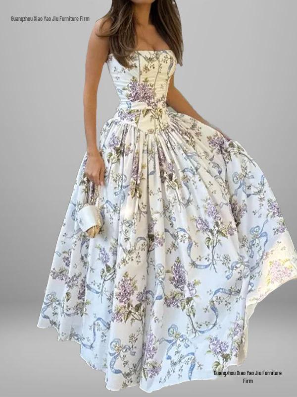 European-American Women's Retro Elegant French Style Spaghetti Strap Dress