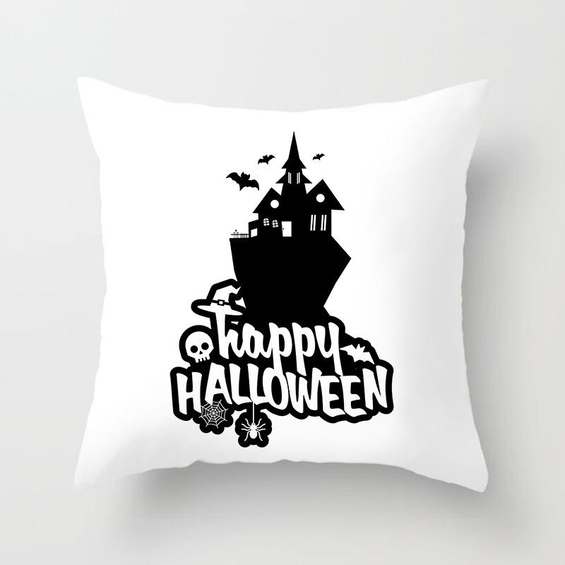New Halloween Black and White Skull Pumpkin Printed Peach Leather Velvet Pillowcase Sofa Office Cushion Cover