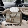 1pc, 2D Flat Printing, Tissue Box with Forest Deer And Pine Tree Design Pattern Printed Tissue Box, Suitable for Vacation Home Decoration, Kitchen, Li