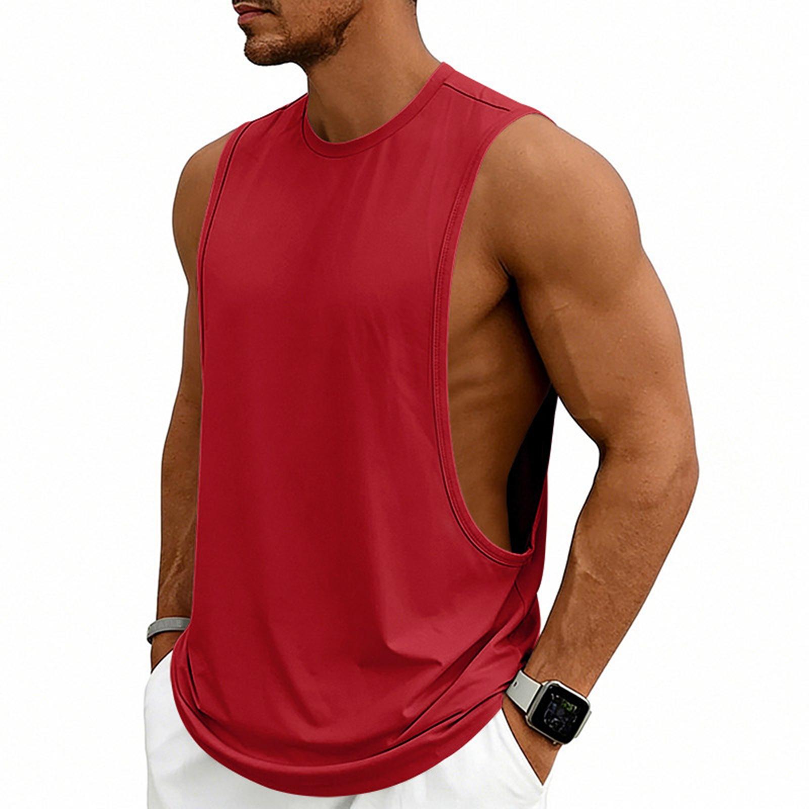Herren Locker geschnittenes ärmelloses Tanktop Lässiges lockeres Muskelsportshirt für Fitness-Training Basketball Sport Fitnessstudio Training M rot