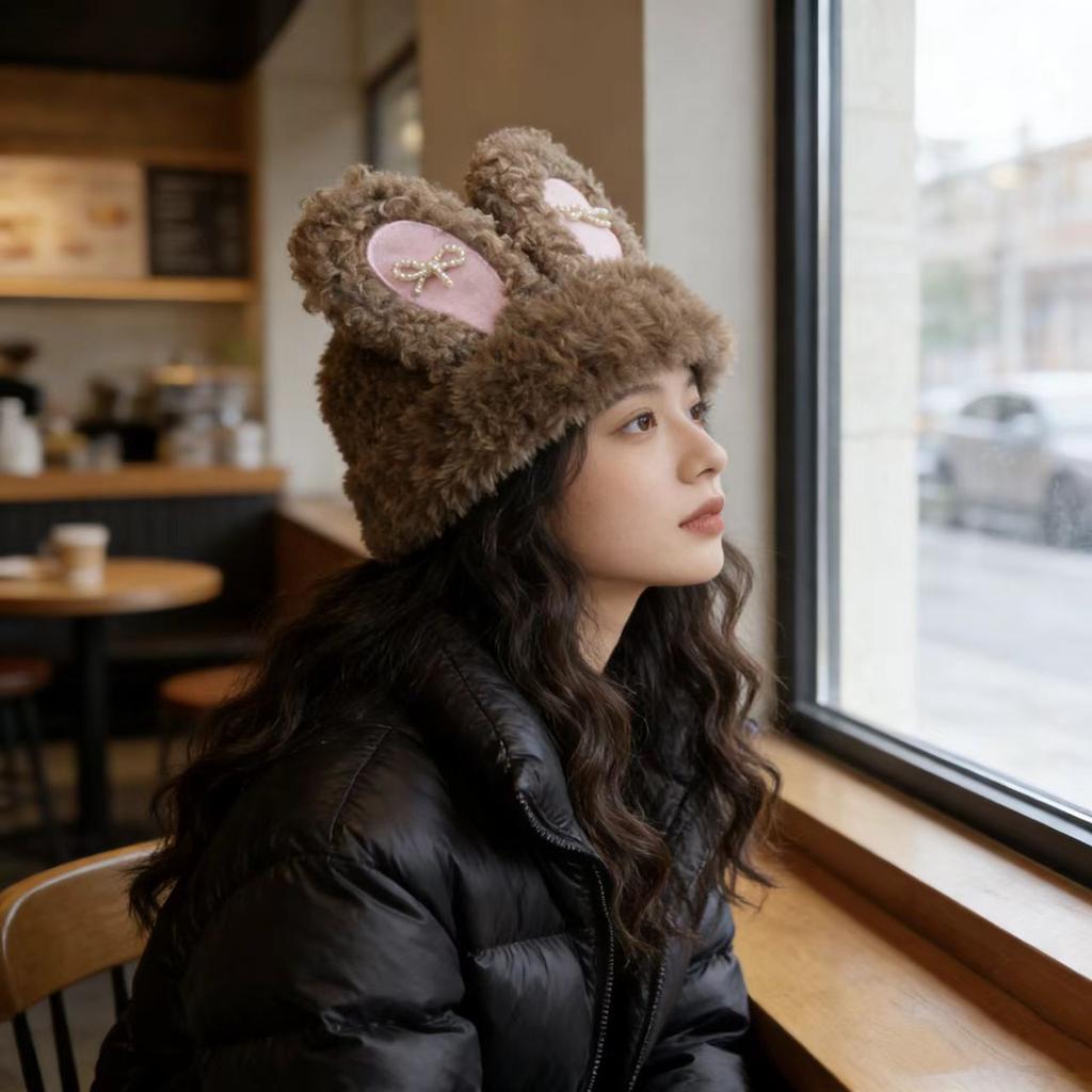 Cute and Warm Student Cute Ear Protection Hat To Show the Face, Small Cold-proof Knitted Pullover Hat