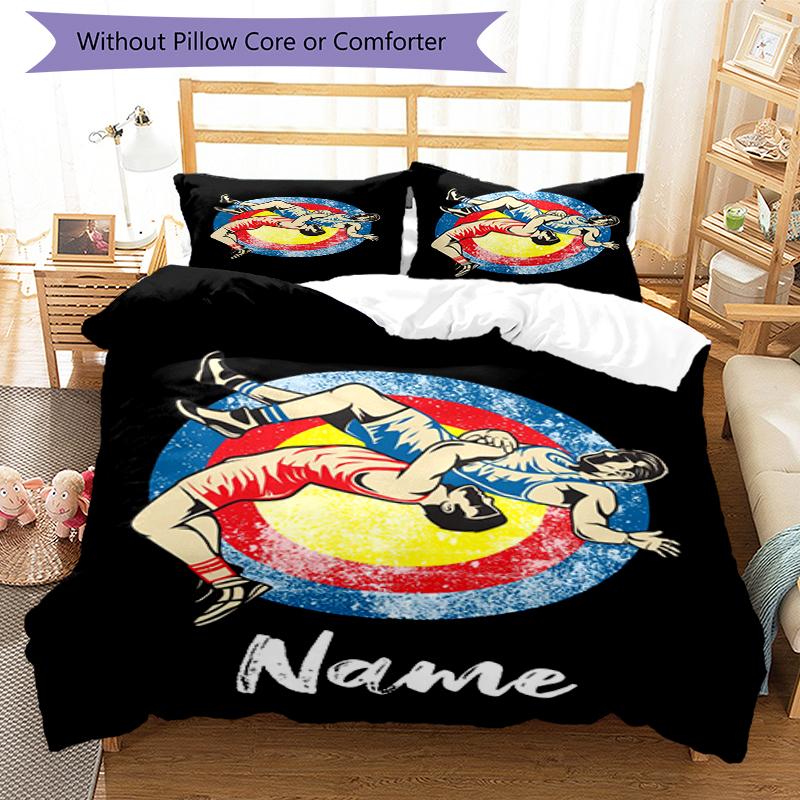 3pcs Custom Name wrestling Bedding Set Duvet Cover Closure Includes 1 Duvet Cover & 2 Pillowcases, Soft and Comfortable for All Seasons.
