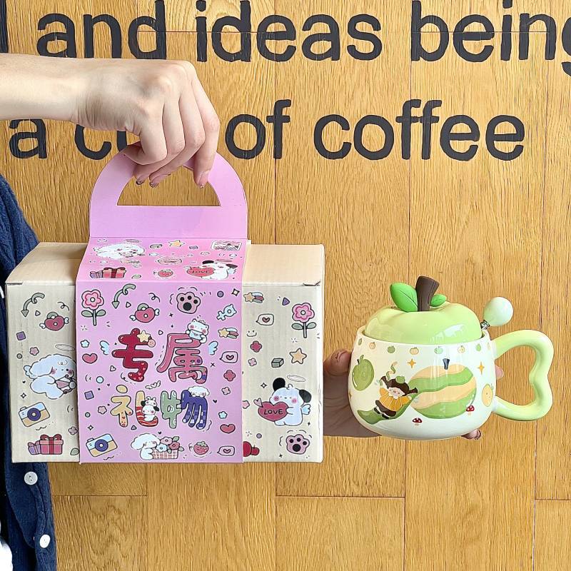 Birthday Gift for Girls Cute Fruit Girl Ceramic Mug with Lid Couple Best Friend Souvenir Gift Box
